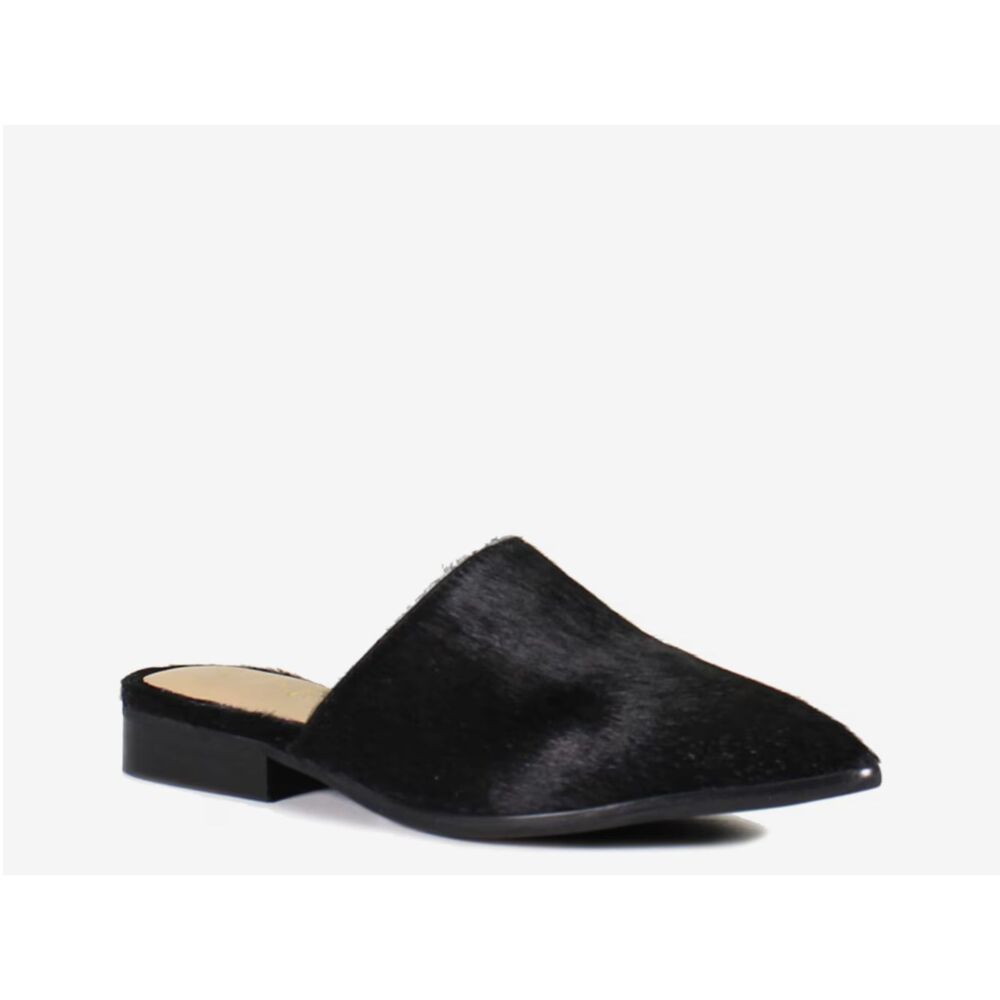 Diba True High Up Mule Cow Hair Black Classic Chic Pointed Toe Slide Shoe sz 7